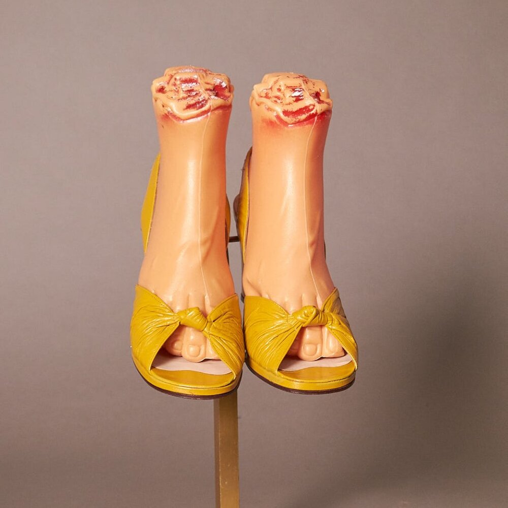 1970s Larose Golden Block Heels Slingbacks Shoes